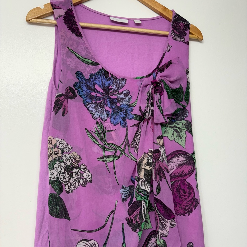 New York & Company Floral Bow Detail Blouse - Purple